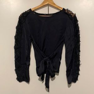 Navy Blue Zara Basic Top with Bow